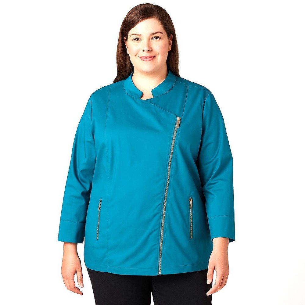 Vintage Bob Mackie Blue-Green Asymmetrical Zip 3/4 Sleeve Jacket Womens Plus 2X